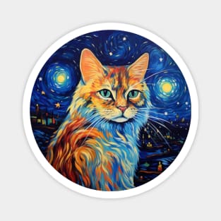 Kitty Cat, van gogh style, starry night, Post-impressionism Magnet